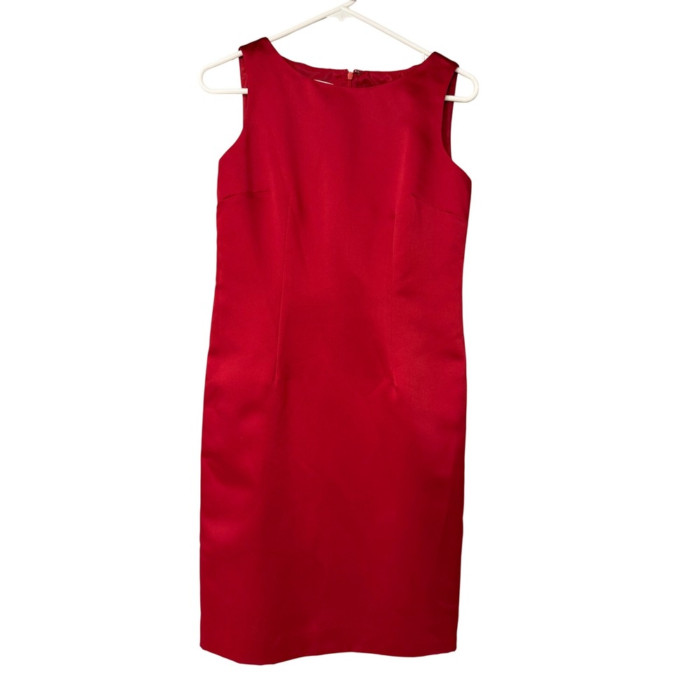 Talbots Petites Red Sleeveless Satin Sheath Dress Party Cocktail Occasion 4P